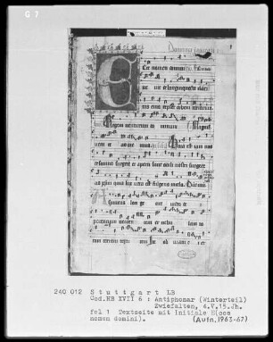 Antiphonacium (Winterteil) — Initiale E (cce nomen domini), Folio 1 recto
