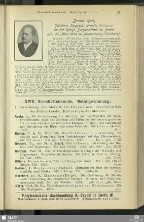 XVIII. Eisenhüttenkunde. Metallgewinnung