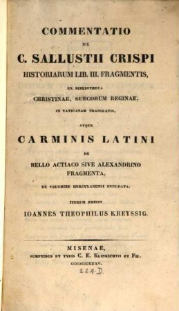 Commentatio de C. Sallustii Crispi Historiarum Lib. III. Fragmentis