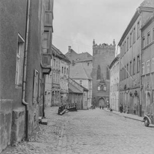 Bautzen, Altstadt : Bautzen. Schloßstraße. Blick zum Matthiasturm der Ortenburg