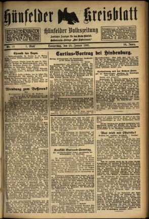 Erste Ausgabe vom Donnerstag, den 29. Januar 1931.