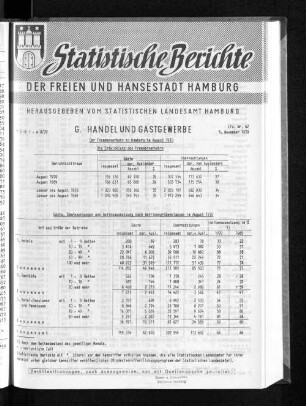 Der Fremdenverkehr in Hamburg im August 1970 : Lfd. Nr. 62
