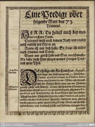 Eine Predigt uber folgende Wort des 73. Psalmens