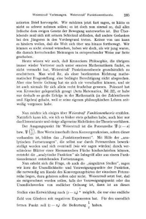 Allgemeiner Überblick über Weierstraß' Funktionentheorie.