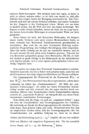 Allgemeiner Überblick über Weierstraß' Funktionentheorie.