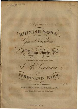 A favorite Rhinish song with grand variations : for the piano forte ; op. 75