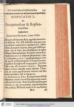 Disputatio L. De Exceptionibus & Replicationibus