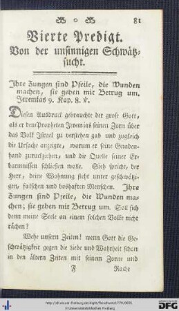 Vierte Predigt. Von der unsinnigen Schwätzsucht.