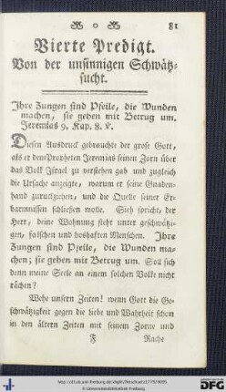 Vierte Predigt. Von der unsinnigen Schwätzsucht.