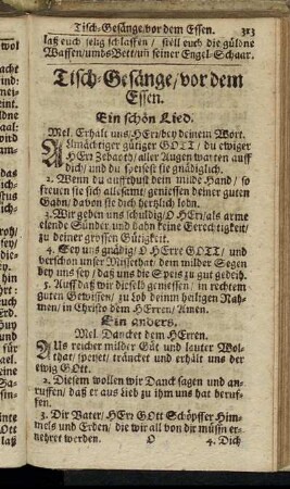 Tisch-Gesänge/ vor dem Essen.
