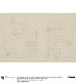 Darmstadt, Doppelhaus Stade, Aufrisse der östlichen Hälfte der Nordfassade und der Westfassade