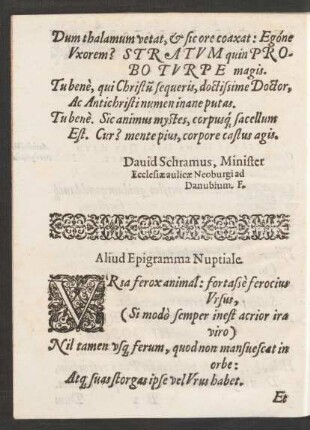 Aliud Epigramma Nuptiale.
