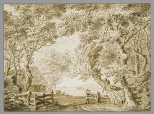 Bauerngehöft mit Baum im Vordergrund