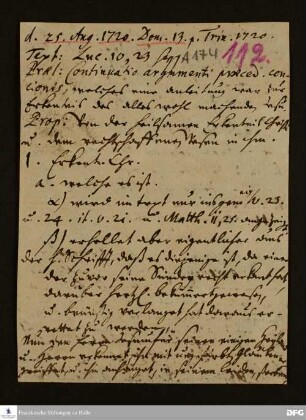 Disposition der Predigt von August Hermann Francke über Lk 10,23ff.