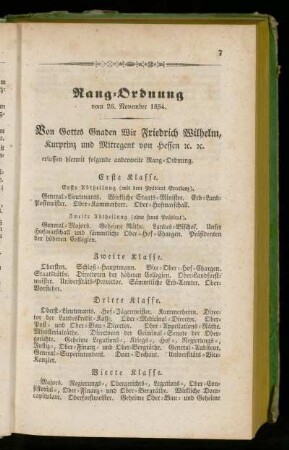 Rang=Ordnung vom 26. November 1834.