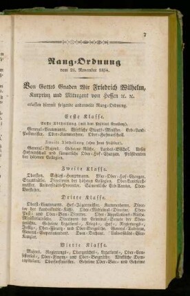 Rang=Ordnung vom 26. November 1834.