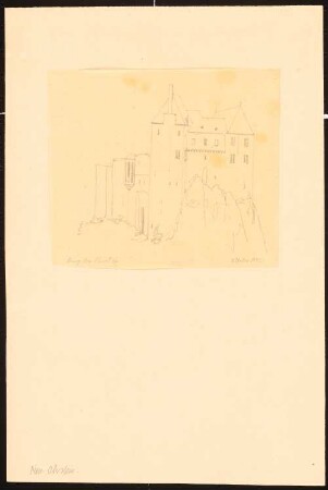 Burg Neu-Oberstein an der Nahe: Durchzeichnung: Perspektivische Ansicht der Burg