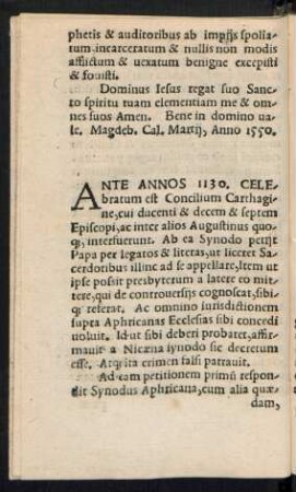 Ante Annos 1130. Celebratum est Concilium Carthagine ...