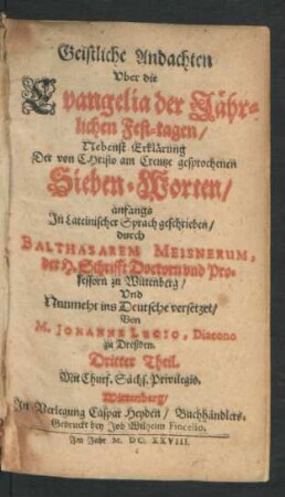 3: Geistliche Andachten Uber Die Sontäglichen Evangelien