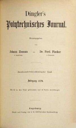 Dingler's polytechnisches Journal. 231, 231. 1879