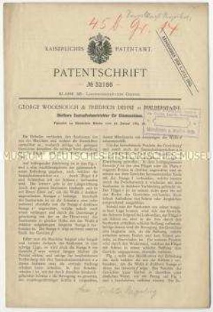 Patentschrift einer stellbaren Saataufnahmetrichter für Sämaschinen, Patent-Nr. 32186