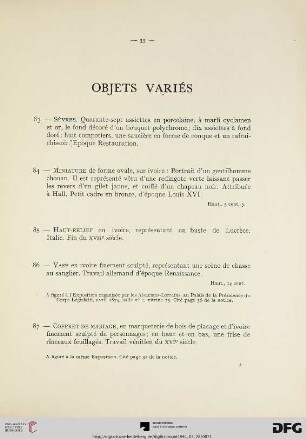 Objets variés (Nr. 83-94) avec planche XIX