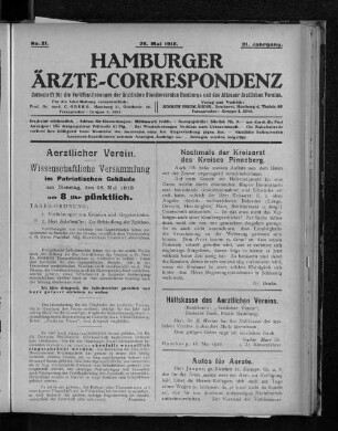 No. 21. 26. Mai 1918. 21. Jahrgang.