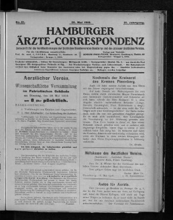 No. 21. 26. Mai 1918. 21. Jahrgang.