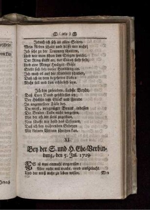 XI. Bey der G. und H. Ehe-Verbindung, den 5. Jul. 1729