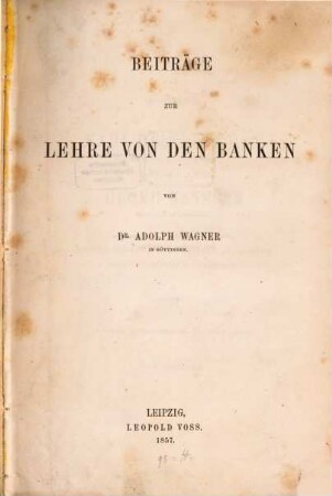 Beiträge zur Lehre von den Banken
