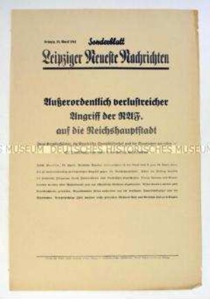 Sonderblatt der "Leipziger Neuesten Nachrichten" zu britischen Luftangriffen auf Berlin