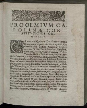 Prooemium Carolinæ Constitutionis Criminalis.