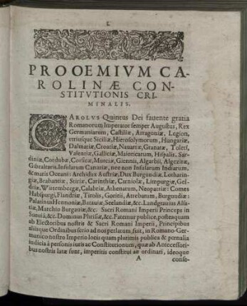 Prooemium Carolinæ Constitutionis Criminalis.