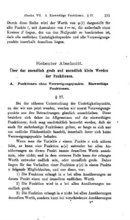 Siebenter Abschnitt. Über das unendlich gross und unendlich klein Werden der Funktionen.