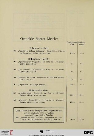 Gemälde älterer Meister (Nr. 203-224)