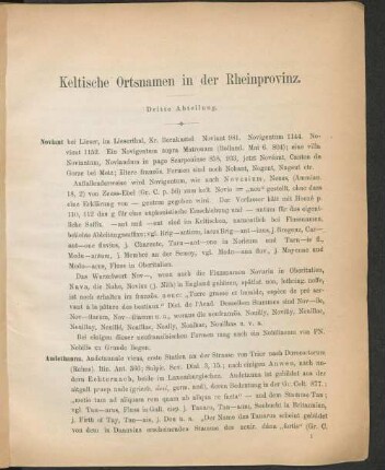 Keltische und lateinische Ortsnamen in der Rheinprovinz