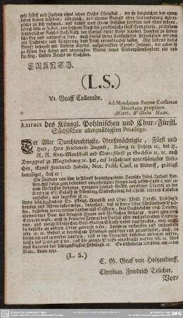 Extract des Königl. Pohlnischen und Chur-Fürstl. Sächsischen allergnädigsten Privilegii