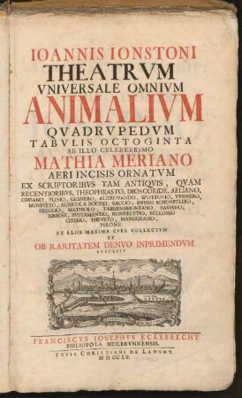 Ioannis Ionstoni Theatrvm Vniversale Omnivm Animalivm Qvadrvpedvm