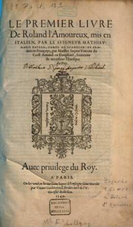 Le ... Livre De Roland l'Amoureux, 1. Le Premier Livre De Roland l'Amoureux