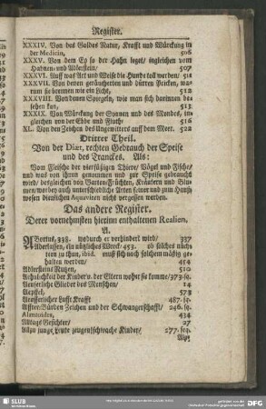 Das andere Register. Derer vornehmsten hierinn enthaltenen Realien