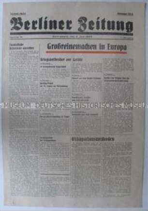 Tageszeitung für den sowjetischen Sektor Berlins "Berliner Zeitung" u.a. über Kriegsverbrecherprozesse in verschiedenen Ländern