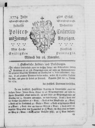 46tes Stück., Ausgabe vom 16. November 1774
