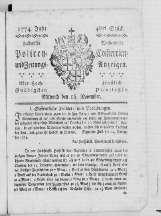 46tes Stück., Ausgabe vom 16. November 1774