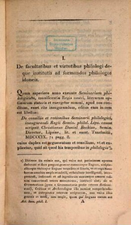 Acta Seminarii Regii et Societatis Philologicae Lipsiensis. 1. 1811