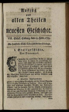 VIII. Stück. Coburg, den 19. Febr. 1755.
