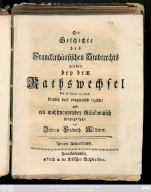 Abhandlung 2: Die Geschichte des Franckenhäusischen Stadtrechts ...