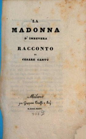 La Madonna d'Imbevera : Racconto