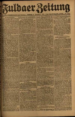 Erste Ausgabe vom Samstag, den 06. Dezember 1919.