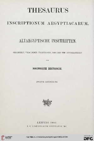 Band 2: Thesaurus inscriptionum Aegyptiacarum: altaegyptische Inschriften: Kalendarische Inschriften altaegyptischer Denkmaeler