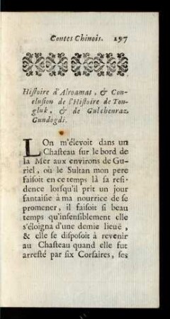 Histoire d'Alromat, & Conclusion de l'Histoire de Tongluk, & de Gulchenraz Gundogdi.